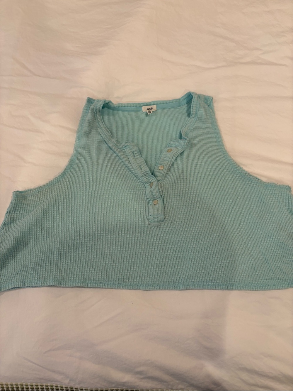 aerie Light Blue Waffle Knit Henley Crop Tank Size XL